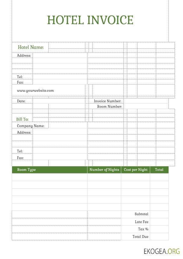 Exemple de modèle de facture d'hôtel